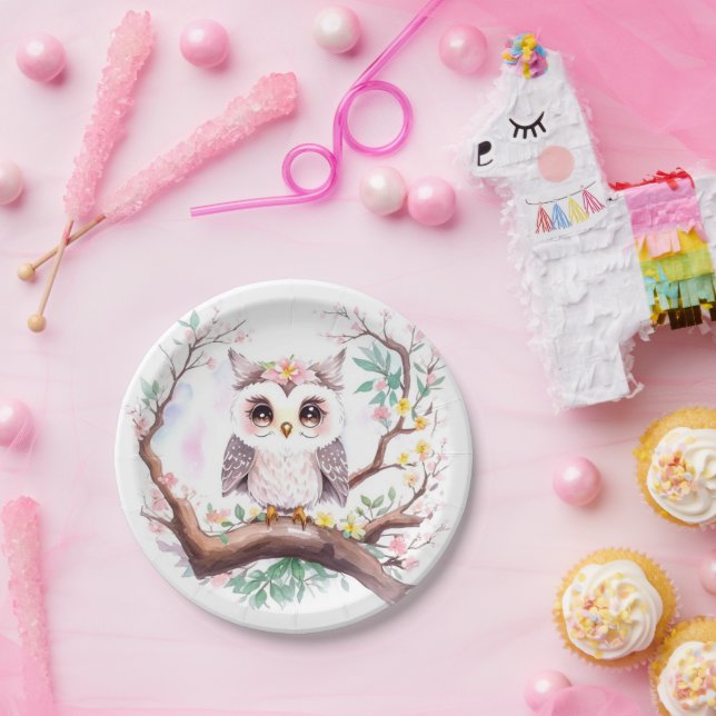 Girl's Owl Baby Shower Forest Adventure Paper Plates (Party)