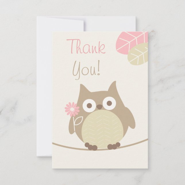 Girls Owl Baby Shower Thank You (Front)
