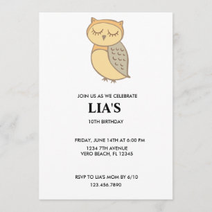 Girls Owl Birthday Party Invitation. Invitation
