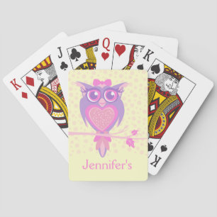 Girl's owl purple yellow named playing cards