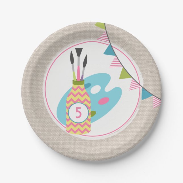 Girls Painting / Art Birthday Party Paper Plates (Front)