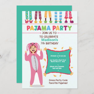 Girls Pajama Birthday Seepover Party Invitation