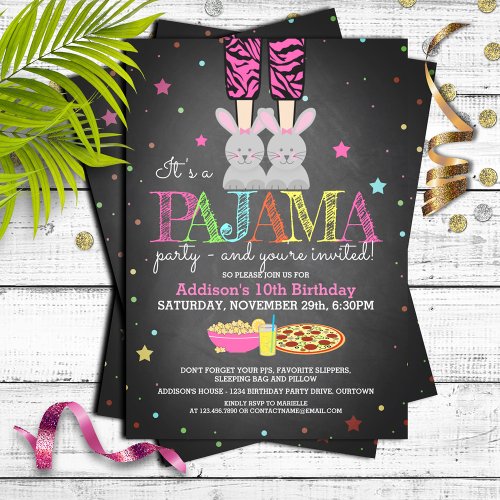 Girls Pajama Party Birthday Invitations