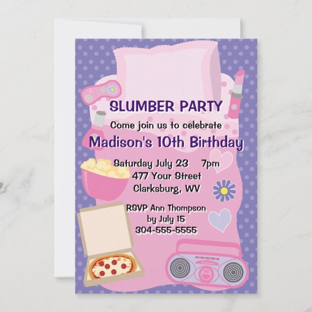 Girl's Pajama Party Invitation (Front)