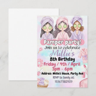 Girls pamper party birthday invitation