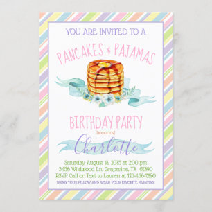 Girls Pancakes and Pajama Birthday Party Invitation
