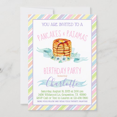 Girls Pancakes and Pajama Birthday Party Invitation