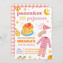 Girls Pancakes and Pajamas Birthday Invitation