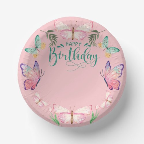 Girls Paper Bowls _ Pink Happy Birthday Butterfly 
