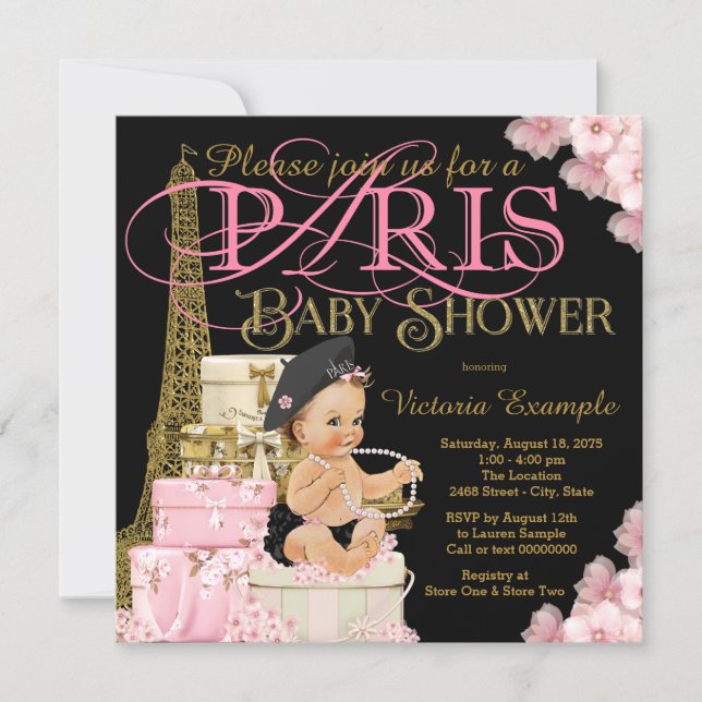 Girls Paris Baby Shower Invitations (Front)