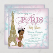 Girls Paris Baby Shower Pink Gold Teal Pearls Invitation (Front/Back)