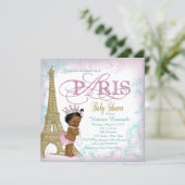 Girls Paris Baby Shower Pink Gold Teal Pearls Invitation (Standing Front)