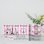 Girl's Paris France Airline Ticket Birthday Invitation (Standing Front)