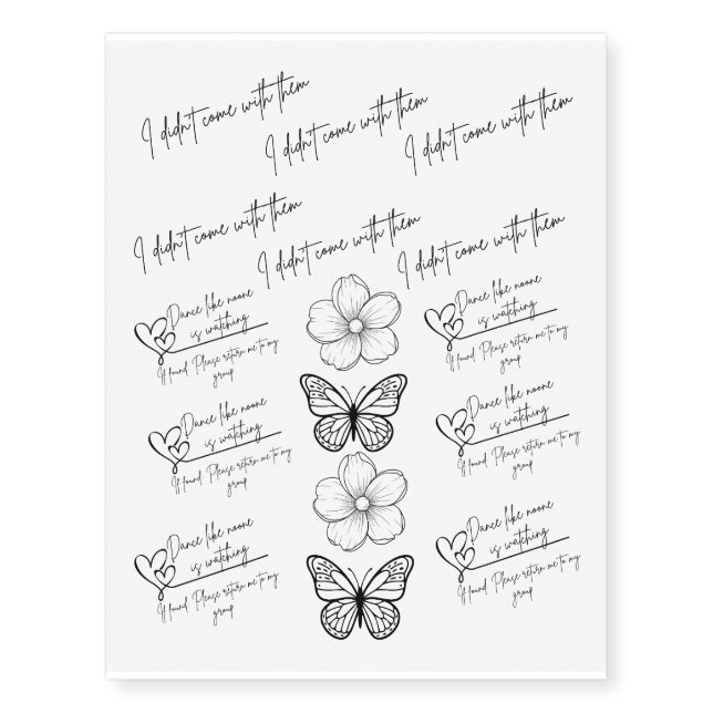 Girls Party Pack "I didn't come with them" Temporary Tattoos (Front)