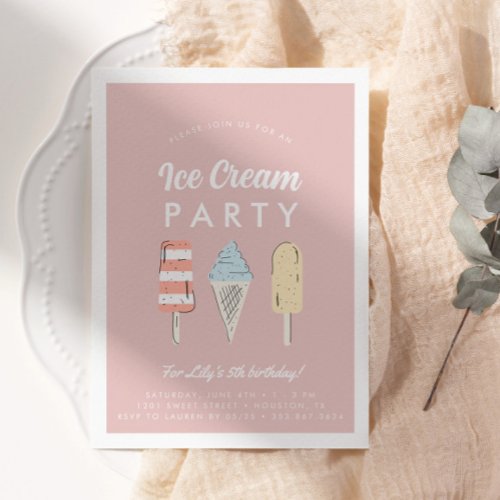 Girls Pastel Ice Cream Summer Birthday Party Invitation
