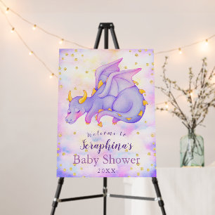Girls Pastel Purple Dragon Baby Shower Welcome Foam Board