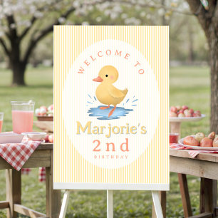 Girls Pastel Yellow Duck Birthday Welcome Sign