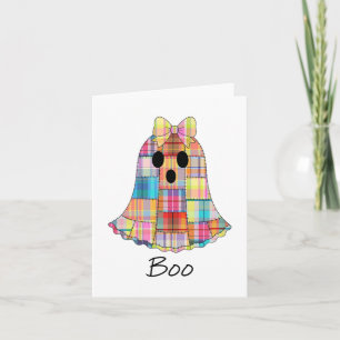 Girls Patchwork Ghost Colorful Halloween Madras Pl Card