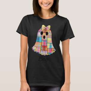 Girls Patchwork Ghost Colorful Halloween Madras Pl T-Shirt