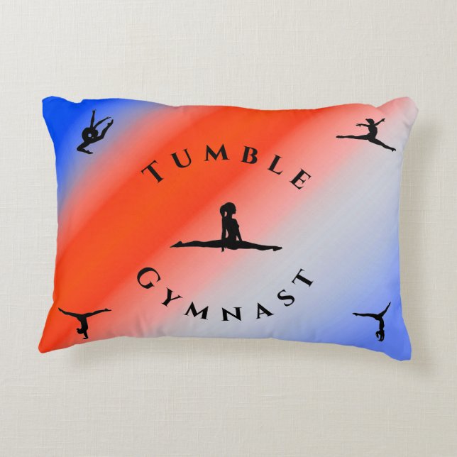 Girls Patriotic Red White & Blue Gymnastics  Accent Pillow (Back)