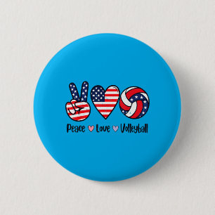 Girls Peace Love Volleyball 4th July Aamerican Button