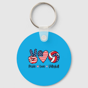 Girls Peace Love Volleyball 4th July Aamerican Keychain