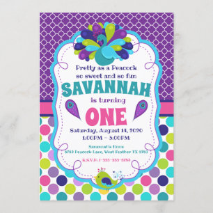Girls Peacock Birthday Party Invitation