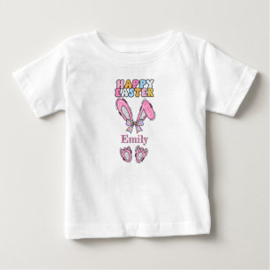 Girls Personalize Happy Easter Bunny Pink Baby T-Shirt