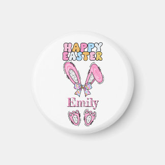 Girls Personalize Happy Easter Bunny Pink Magnet