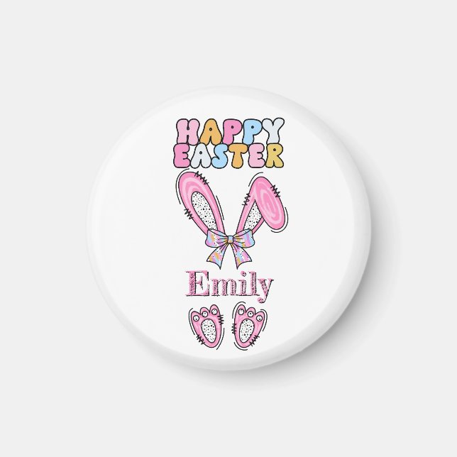 Girls Personalize Happy Easter Bunny Pink Magnet (Front)