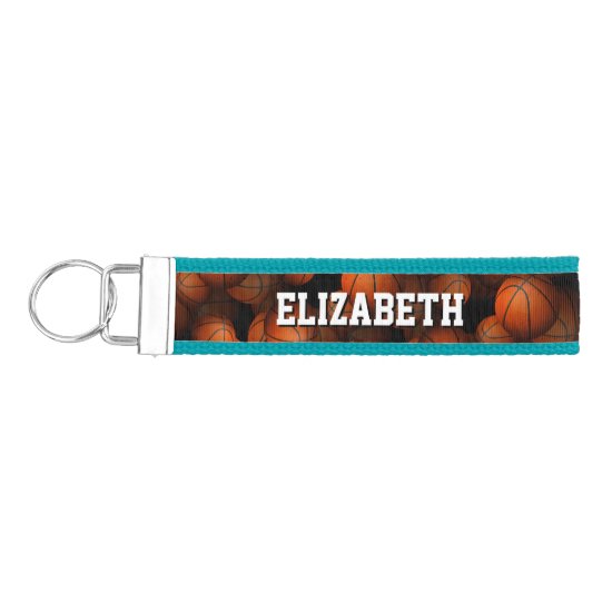 girl's personalized basketballs pattern wrist keychain