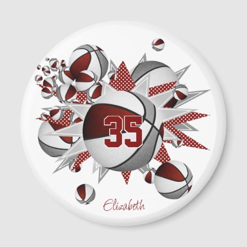 girls personalized basketballs stars maroon gray magnet