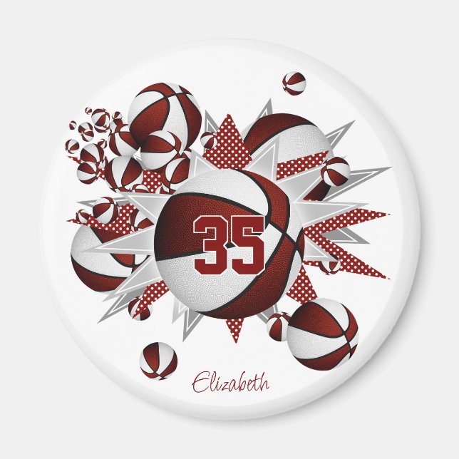 girls personalized basketballs stars maroon magnet (Front)