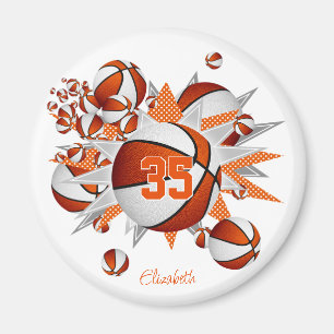 girls personalized basketballs stars orange white magnet