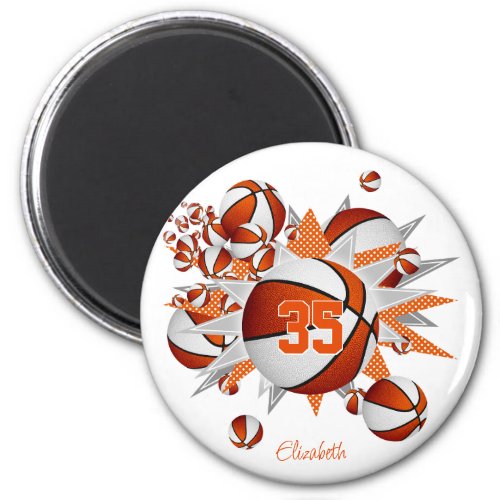 girls personalized basketballs stars orange white magnet