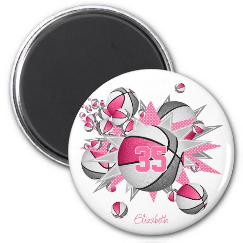 girls personalized basketballs stars pink gray magnet