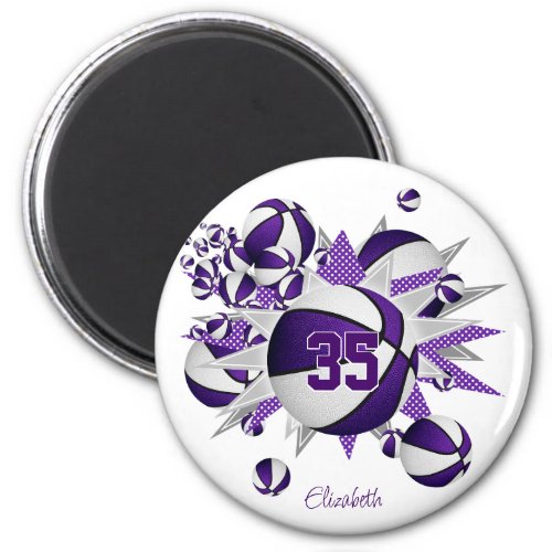 girls personalized basketballs stars purple white magnet