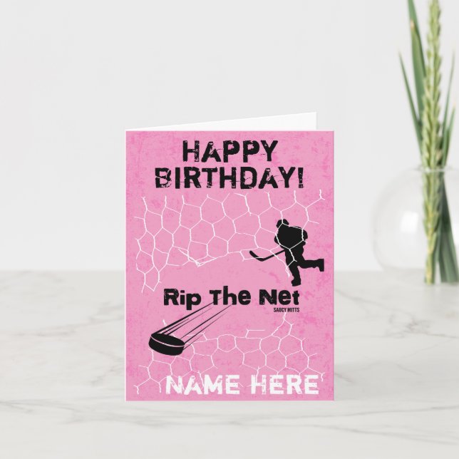 Girls Personalized Birthday Rip the Net Hockey Card (Front)