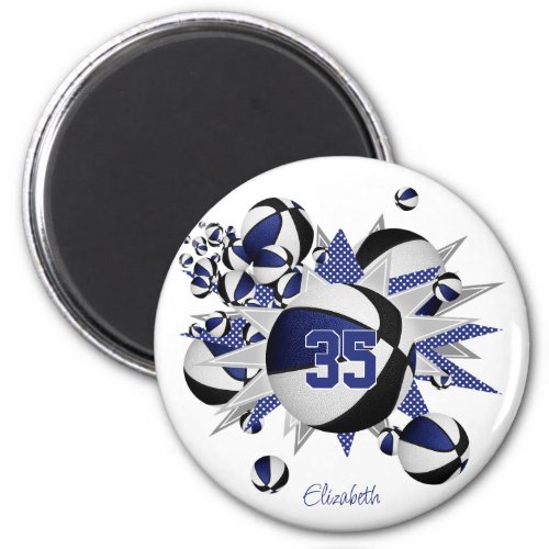 girls personalized blue black basketballs stars  magnet