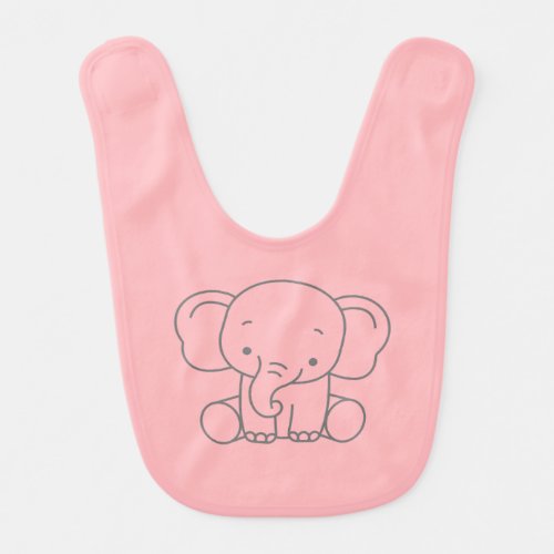 Girls Personalized Cartoon Elephant Pink Baby Bib