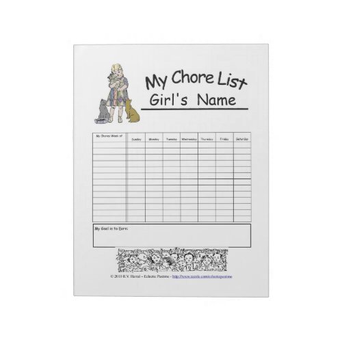 Girls Personalized Chore Chart Notepad