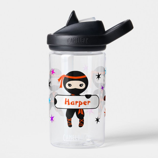 Girls Personalized Cute Ninja Kids Custom Name  Water Bottle (Creator Uploaded)