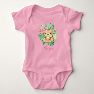 Girls Personalized Cute Tiger in Tropical Flowers Baby Bodysuit