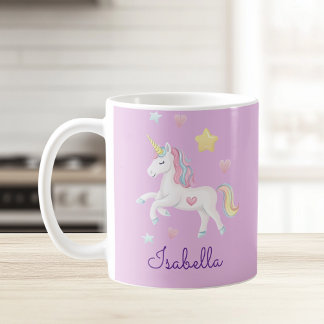 Girls Personalized Cute Whimsical Unicorn Rainbow Coffee Mug