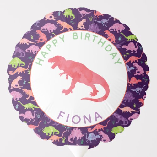 Girls Personalized Dinosaur Birthday Party Pattern Balloon