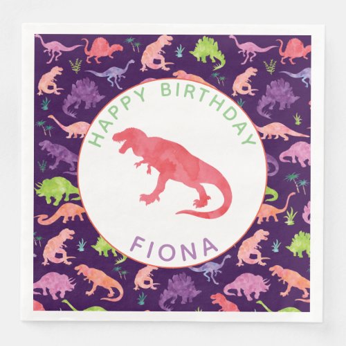 Girls Personalized Dinosaur Birthday Party Pattern Paper Dinner Napkins