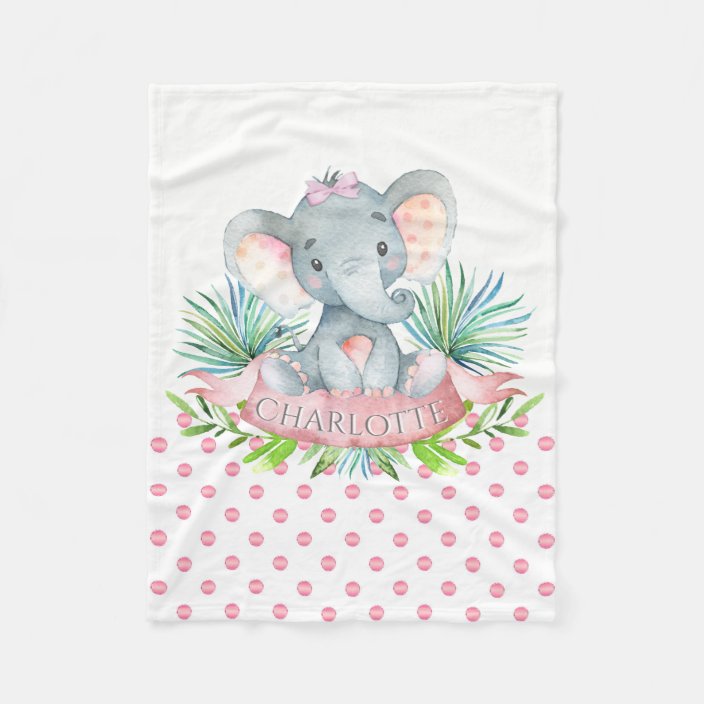 Girls Personalized Elephant Baby Blanket