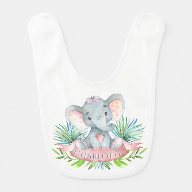 Girls Personalized Elephant Bib (Front)