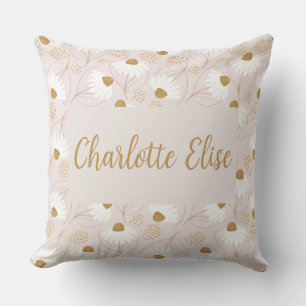 Girls Personalized Floral Pink Decorative  Throw Pillow
