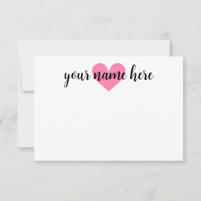 Girls Personalized Heart Stationery Notecards (Front)